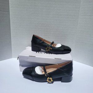 YOUTHJUNE Black Floral-Buckle Mary Jane